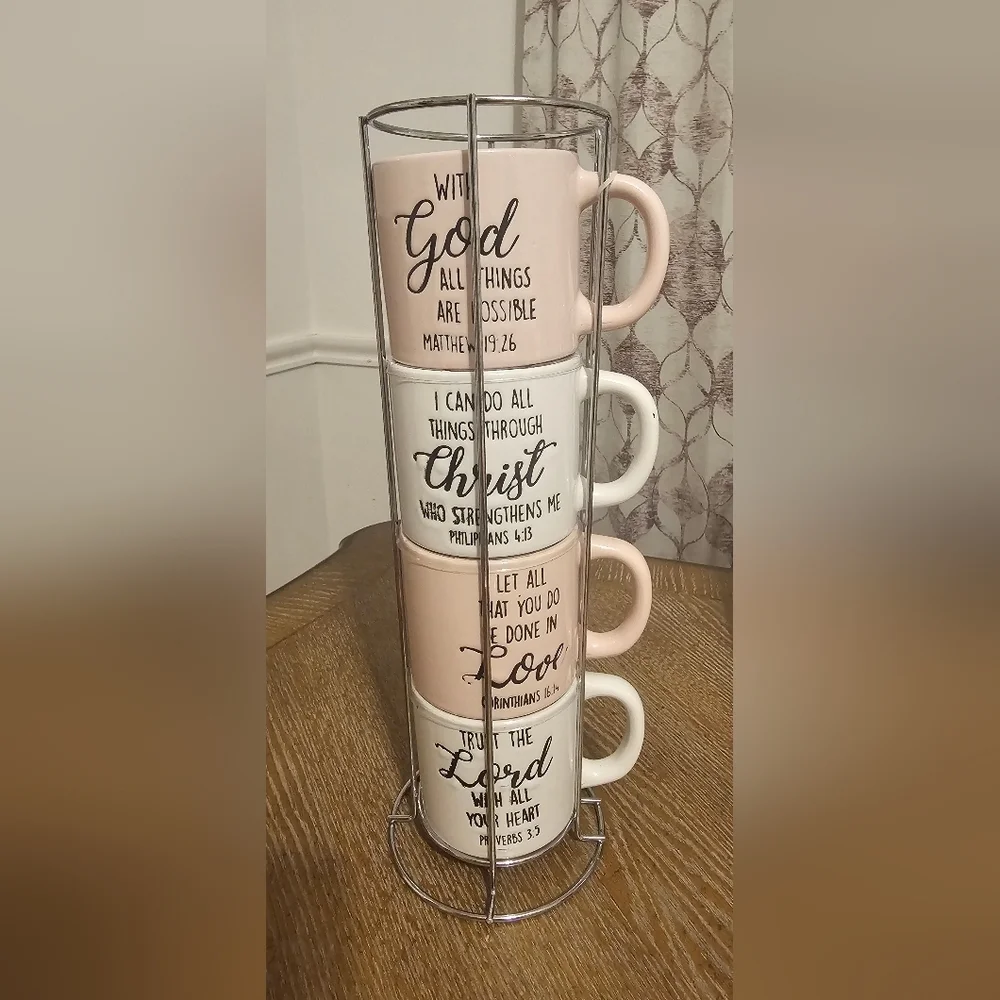 Inspirational Biblical Quotes Stackable 4-piece Mug Set Microwavable